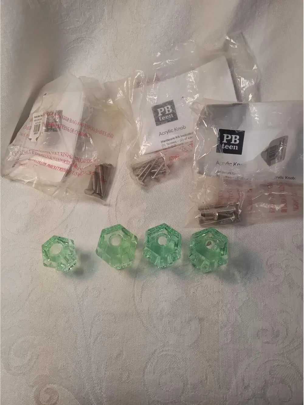PBteen 4 Acrylic Knobs in a hexagonal mint green design 3/1.5
